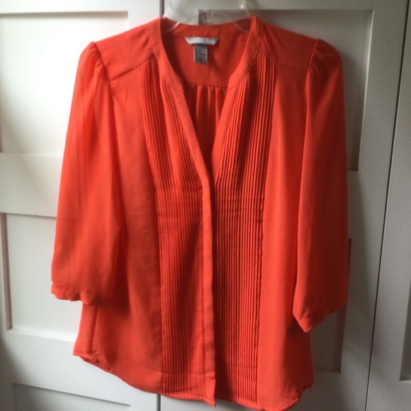 H&M Pleated Orange Blouse Size 8 - Picture 3 of 5